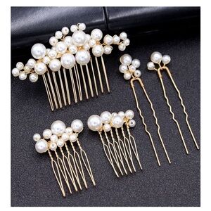 Pearl Hair Comb - Elegant Gold Accessory FIVE pieces NWT
